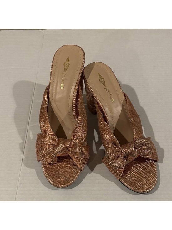 JoliMall Shoes - JoliMall Rose Gold Sandals With Bow On Vamp - Size 9